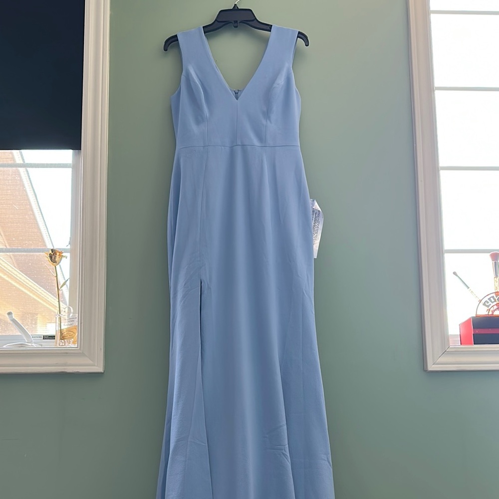 Dress the Population Blue Sleeveless V-Neck Maxi Gown